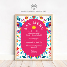 Fiesta Cocktail Bar Menu Bridal Shower Sign ポスター
