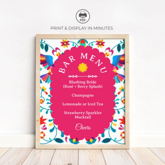 Fiesta Cocktail Bar Menu Bridal Shower Sign ポスター