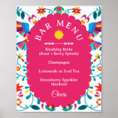 Fiesta Cocktail Bar Menu Bridal Shower Sign ポスター (正面)