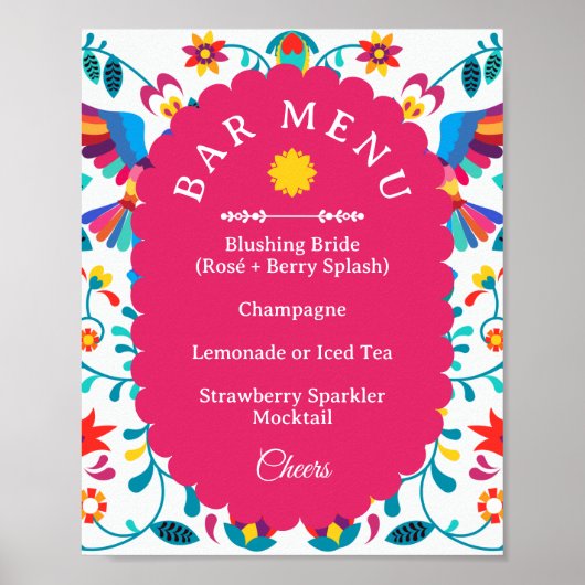 Fiesta Cocktail Bar Menu Bridal Shower Sign ポスター (正面)