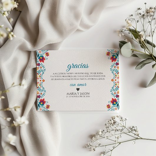 Fiesta Colorful Botanical Floral Spanish Wedding サンキューカード