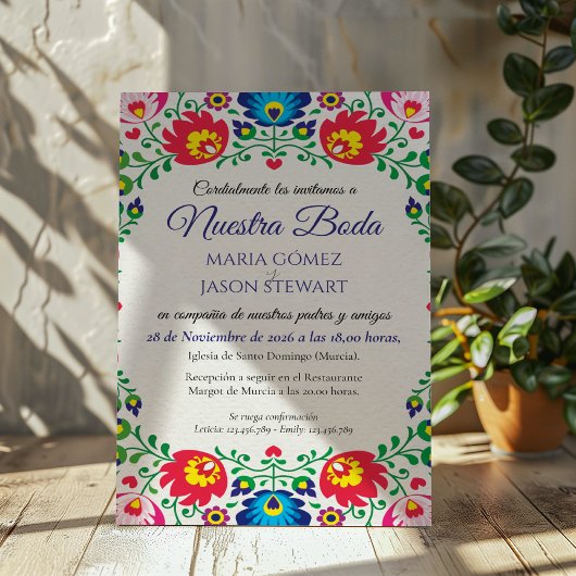 Fiesta Colorful Floral Botanical Spanish Wedding 招待状
