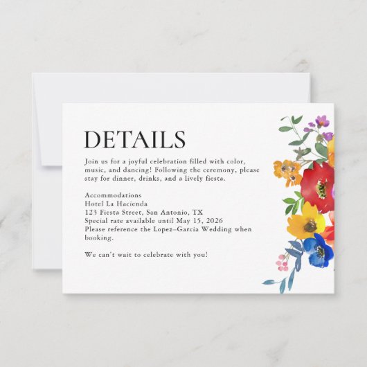 Fiesta Colorful Floral Mexico Wedding Details 出欠カード (正面)