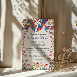 Fiesta Colorful Floral Modern Boda Spanish Wedding 招待状