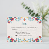 Fiesta Colorful Floral Spanish Wedding 出欠カード (スタンド正面)