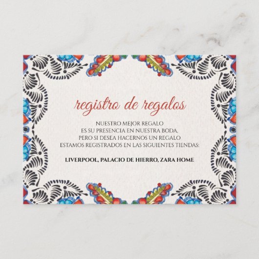 Fiesta Colorful Flowers Botanical Spanish Wedding エンクロージャーカード (正面)