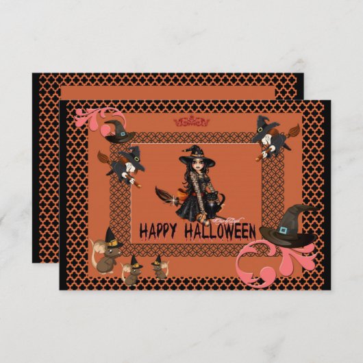 Fiesta de brujas en Halloween 招待状 (正面/裏面)