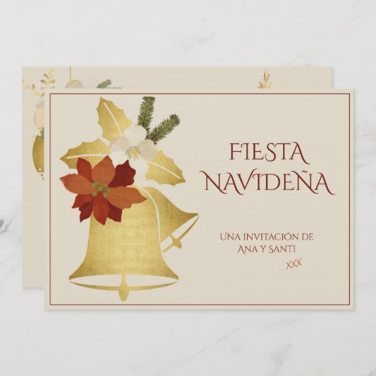 Fiesta de Navidad Elegante Decorada 招待状 (正面/裏面)