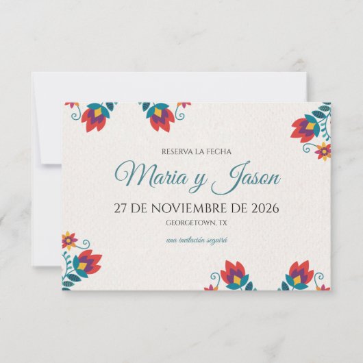 Fiesta Elegant Colorful Floral Spanish Wedding セーブザデート (正面)