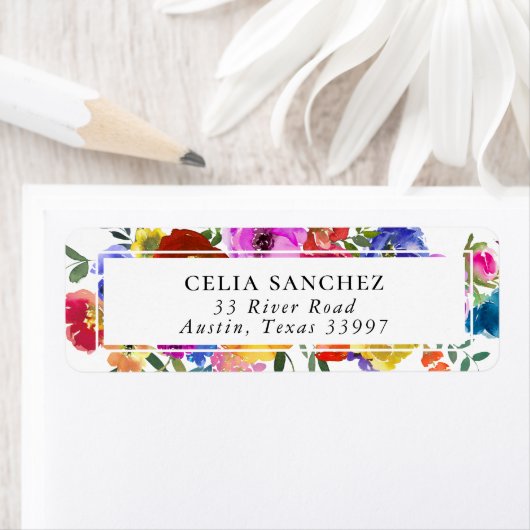 Fiesta Mexican Floral Wedding Invitation Address ラベル (インサイチュ)