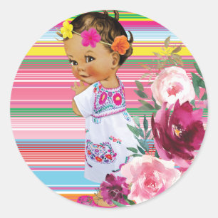 Fiesta Mexicana Baby Shower Baby Girlスタンプ ラウンドシール