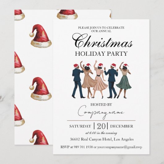 Fiesta Navidad Corporativa Elegante Retro Dance 招待状 (正面/裏面)