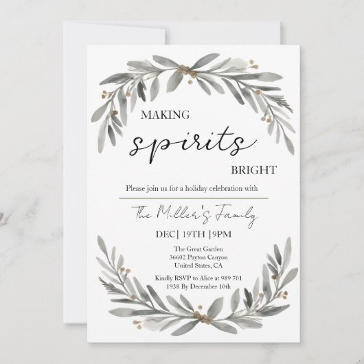 Fiesta Navidad Soft Pastel Wreath and Leaves 招待状 (正面)