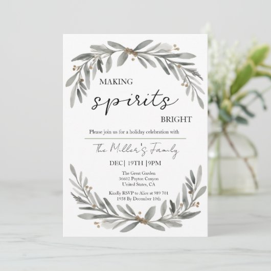 Fiesta Navidad Soft Pastel Wreath and Leaves 招待状 (スタンド正面)