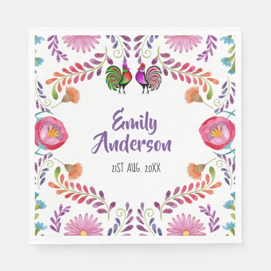 FIESTA Partyware オーダーメイド フォークアート フラワー スタンダードランチョンナプキン (正面)