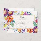 FIESTA RSVPとQRコード民俗芸術花 出欠カード (正面/裏面)