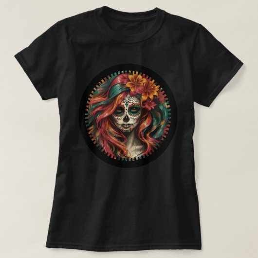 Fiesta Skull Women's Tee - Orange & Teal Tシャツ (デザイン正面)
