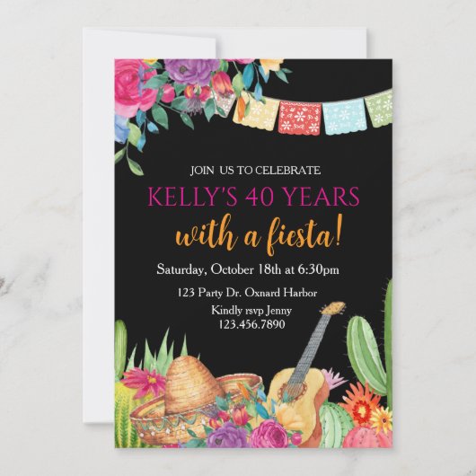 Fiesta, Surprise Birthday, Mexican Fiesta, Any Age 招待状 (正面)