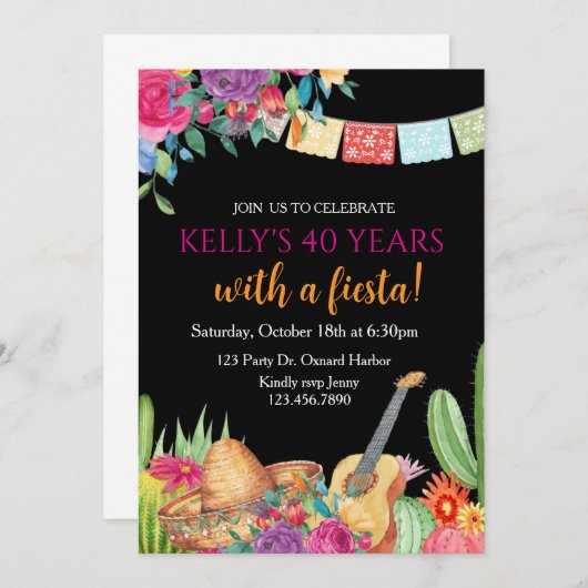 Fiesta, Surprise Birthday, Mexican Fiesta, Any Age 招待状 (正面/裏面)