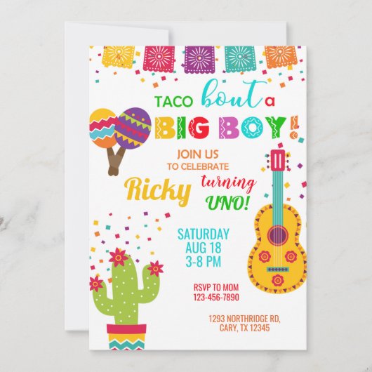 Fiesta taco bout a big boy birthday invitation. 招待状 (正面)