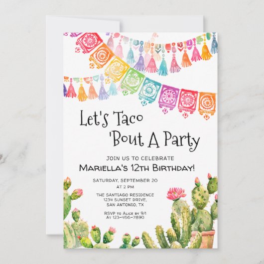 Fiesta Taco Bout Cactus Birthday Invitation 招待状 (正面)