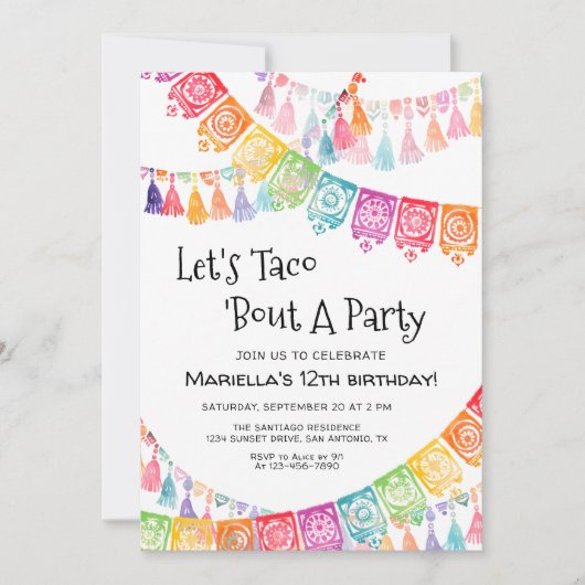 Fiesta Taco Bout Party Birthday Invitation 招待状 (正面)
