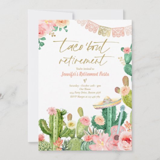  Fiesta Taco 'Bout Retirement Mexican Fiesta Party 招待状 (正面)
