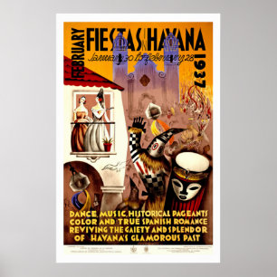 Fiestas in Havana Vintage Travel ポスター