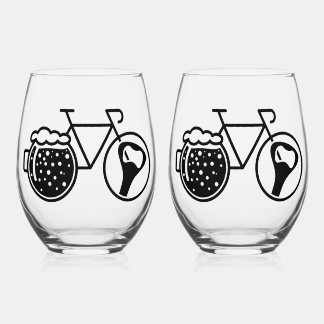 Fiets met bierglas. Flesopener icoon ステムなしワイングラス