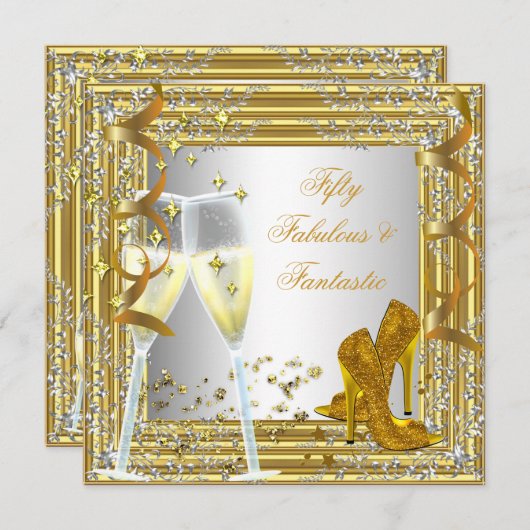Fifitty 50とファンタスティックな素晴らしい金ゴールドシルバー 招待状 (正面/裏面)
