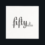Fifitty & FABULOUSホワイト&ブラック50th Birthday Party スタンダードカクテルナプキン<br><div class="desc">この50歳の誕生日デザイン「50 & FABULOUS」で特別な人を驚かせる。黒いスクリプトタイポグラフィでクラシックホワイトで制作。このデザインスイートは、すべての誕生日の集まりをドレスアップする；ほとんどのフォーマル大事な行事に最適だが、控えめな…もっと身なりを整えた事件に相応しい独自のパーティー詳細でパーソナライズこのデザインは簡単に編集…必要に応じて、[編集]メニューを使用して文字の色と背景色を変もし更する。追加の色が利用可能。コーディネートパーティーとギフトアイテムをミックスしてマッチでき、素晴らしい50th誕生日パーティーお祝い!</div>