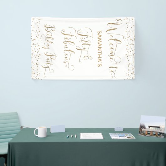 Fifiture & Faborousパーティーウェルカム金ゴールドとホワイト 横断幕 (トレードショー)