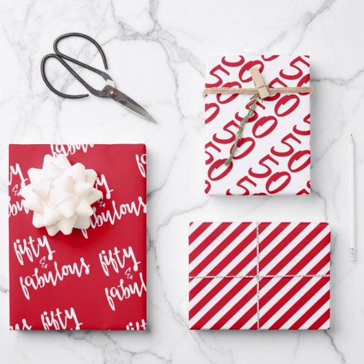 Fifiture & Fabulous -おもしろいレッド50誕生日 ラッピングペーパーシート (正面)