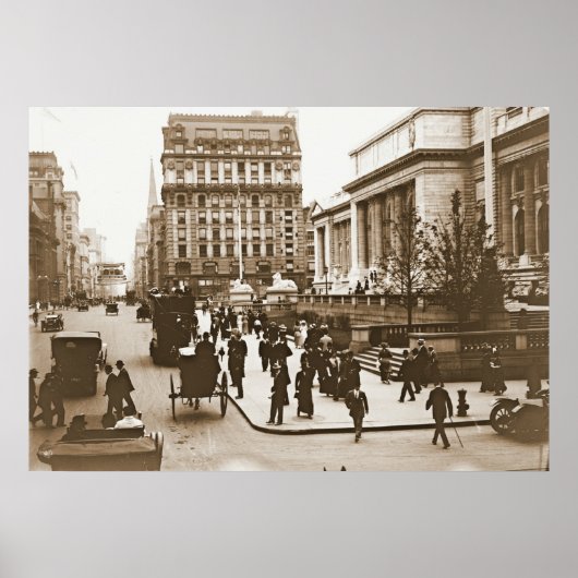 Fifth Avenue & New York City Public Library 1908 ポスター (正面)
