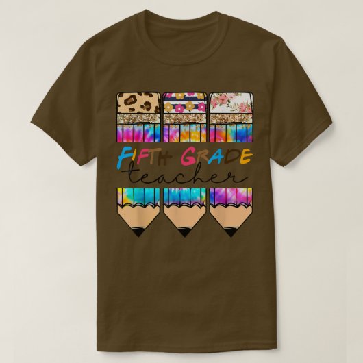 Fifth Grade Teacher Leopard Tie Dye Pencil Back To Tシャツ (デザイン正面)