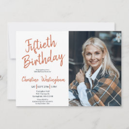 Fiftieth Birthday Photo Rustic Boho Script  50th  招待状
