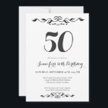 FIfty エレガント Black and White 50th Birthday Party 招待状<br><div class="desc">50周年祝の節目、この白黒エレガントの誕生日パーティーの招待は、家族や友人を特別な機会に招待する祝のに最適である。上と下に飾り付けミニマルたスタイルでシンプルは、私たちは、あなたの母、叔母、友人または自分自身の50歳の誕生日を整理し、思い出に残るイベントのためのトーンを設定するために救済、これを設計した。スクリプトとセリフのタイポグラフィを組み合わせて使用すると、情報を使用して文字テンプレートをカスタマイズできる。美しい装飾フローラのモチーフを背中に続け、イベント後も受信者がブックマークとして使用できる。あなたは大規模な集まりを計画するか、親密な集まりを開始するか、今すぐ忘れられない誕生日パーティーを作成する。 ©beateallertondesignsによるオリジナルのアートワーク</div>