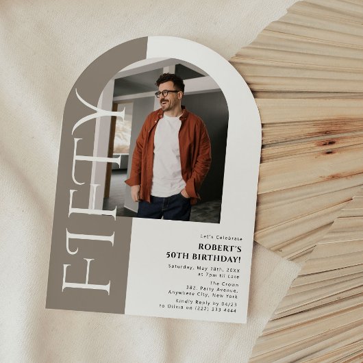 FIFTY ミニマル Arch Photo 50誕生日 招待状