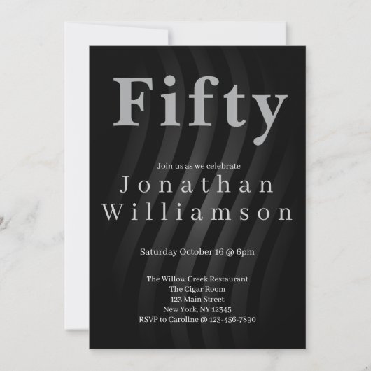 Fifty | 50th Birthday Party Black 招待状 (正面)