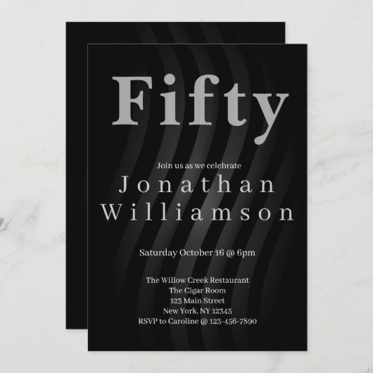 Fifty | 50th Birthday Party Black 招待状 (正面/裏面)