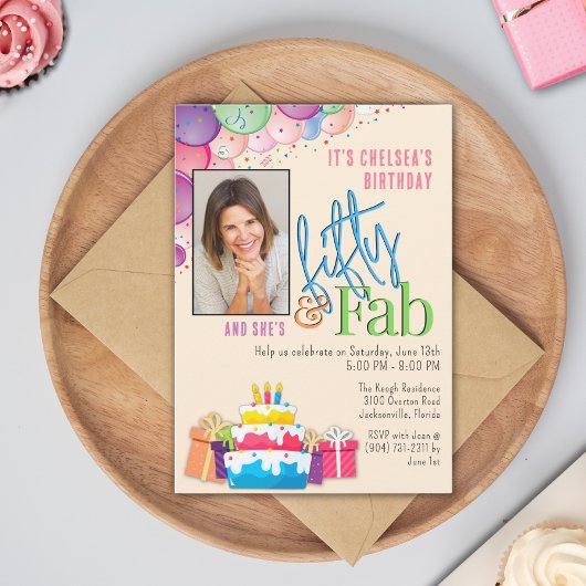 Fifty and Fab カラフル Birthday Partyへの招待 招待状