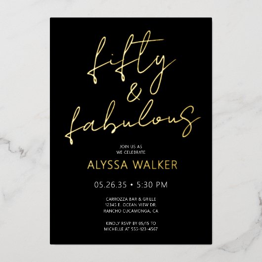 Fifty and Fabulous 50th Birthday 箔招待状 (正面)