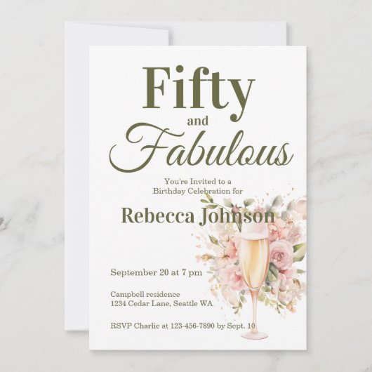 Fifty and Fabulous 50th Birthday Party 招待状 (正面)