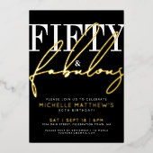 Fifty And Fabulous 50th Birthday Party Gold 箔招待状 (正面)