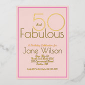 Fifty And Fabulous Birthday Invitation Chic Pink 箔招待状 (正面)