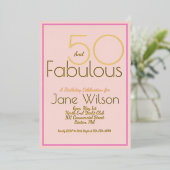 Fifty And Fabulous Birthday Invitation Chic Pink 箔招待状 (立ち正面)