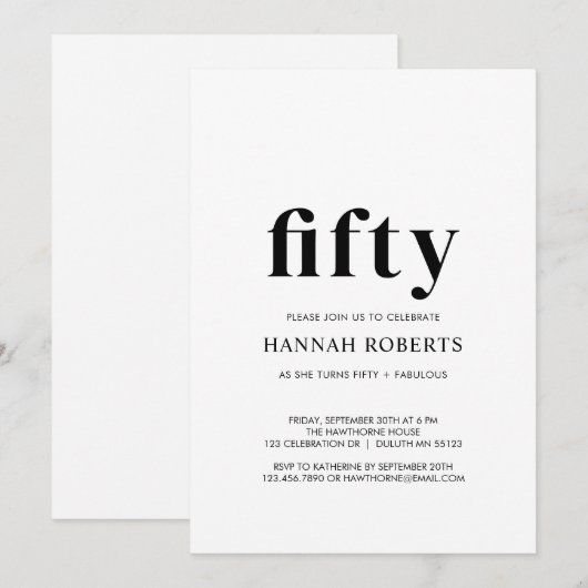 Fifty and Fabulous Black 50th Birthday Party  招待状 (正面/裏面)