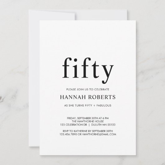 Fifty and Fabulous Black 50th Birthday Party  招待状 (正面)