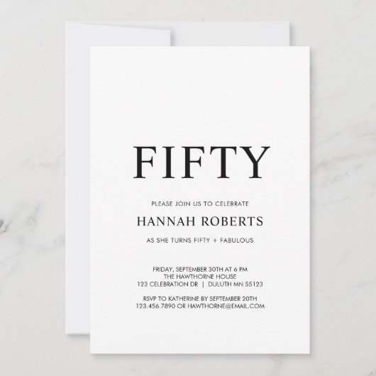 Fifty and Fabulous Black 50th Birthday Party  招待状 (正面)