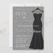 Fifty and Fabulous Black and Silver 50th Birthday  招待状 (正面)